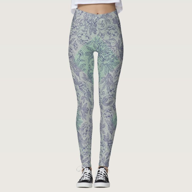 Checkered pattern small green flw Offwhite BG Leggings (Front)