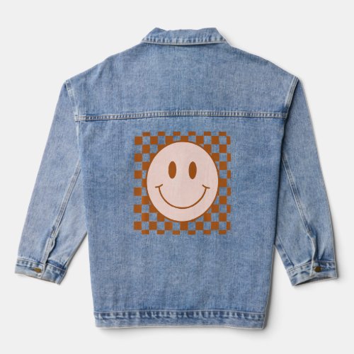 Checkered Pattern Smile Face Trendy Men Women Teen Denim Jacket