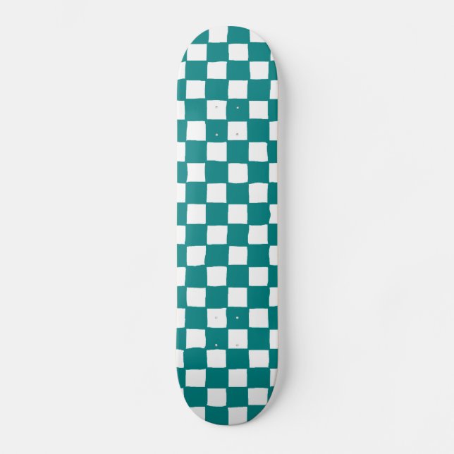 checkered pattern (teal) skateboard (Front)