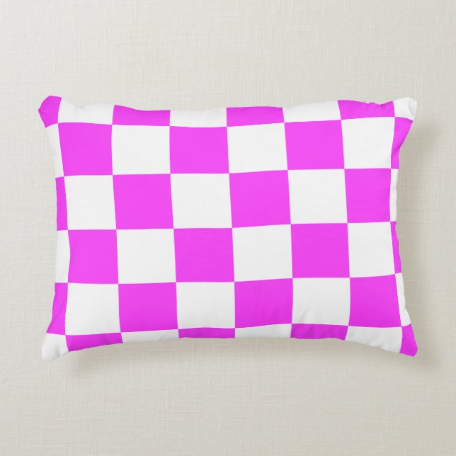 Checkered pattern tile background. White and Pinka Accent Pillow (Front)