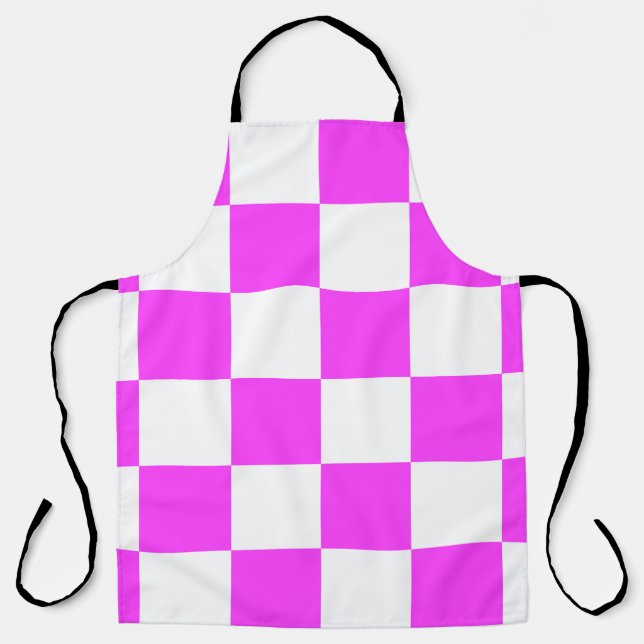 Checkered pattern tile background. White and Pinka Apron (Front)