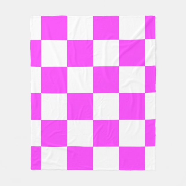 Checkered pattern tile background. White and Pinka Fleece Blanket (Front)