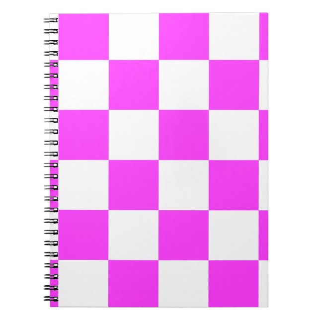 Checkered pattern tile background. White and Pinka Notebook (Front)