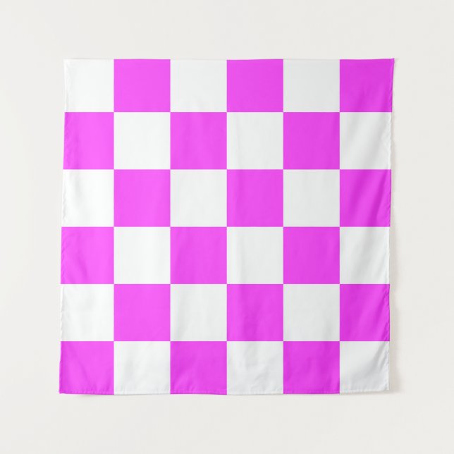 Checkered pattern tile background. White and Pinka Tapestry (Front)