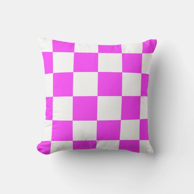 Checkered pattern tile background. White and Pinka Throw Pillow (Front)