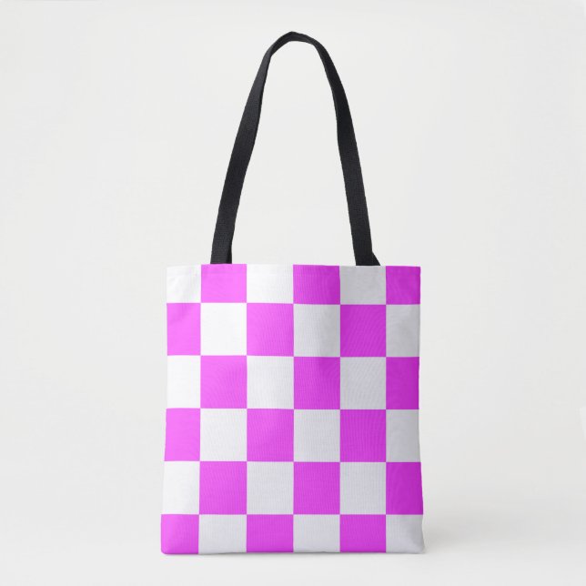Checkered pattern tile background. White and Pinka Tote Bag (Front)