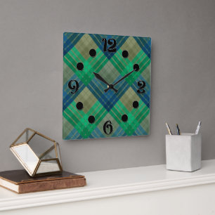 Checkered pattern with zig zag coloring square wall clock