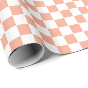 Checkered peach and White  Wrapping Paper