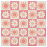 Checkered Peach Fuzz Retro Flowers Pattern Fabric