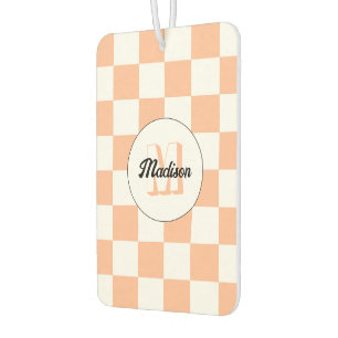 Checkered peach white geometric retro Monogram Air Freshener