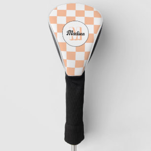 Checkered peach white geometric retro Monogram Golf Head Cover