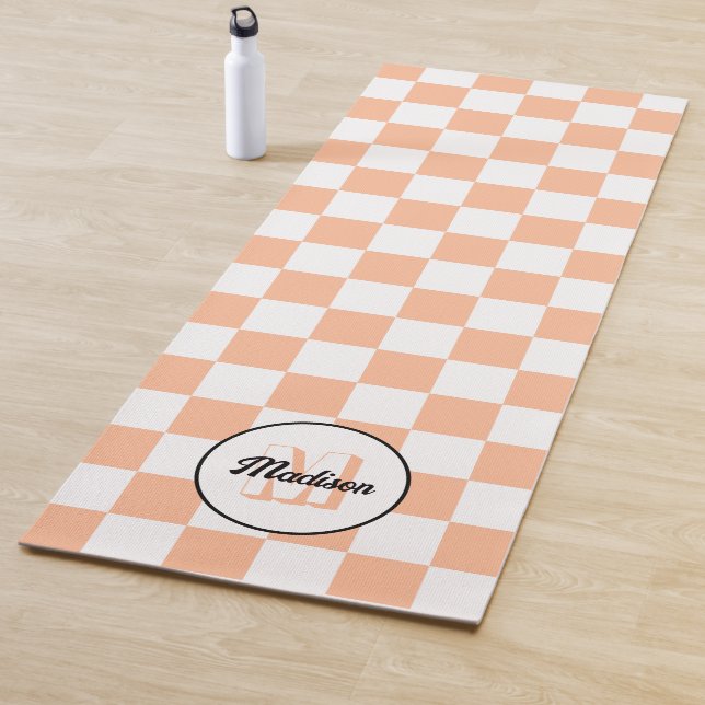 Checkered peach white geometric retro Monogram Yoga Mat (In Situ)