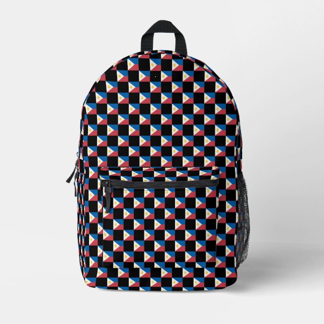 Checkered Philippines Flag Pattern  Printed Backpack (Front)