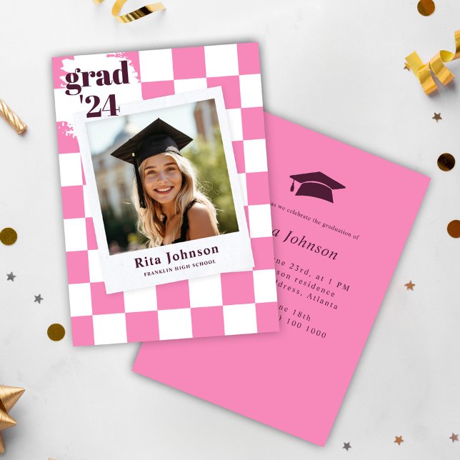 Checkered Photo High School Graduation Party Invitation (Checkered Photo High School Graduation Party Invitation)