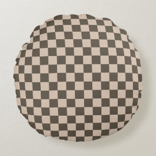 Checkered Pillow Round – Olive Green + Warm Tan