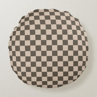 Checkered Pillow Round – Olive Green + Warm Tan