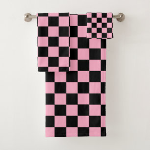 Checkered Pink and Black Bath Towel Set