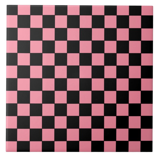 Checkered Pink and Black  Ceramic Tile (Front)