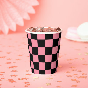Checkered Pink and Black  Paper Cups