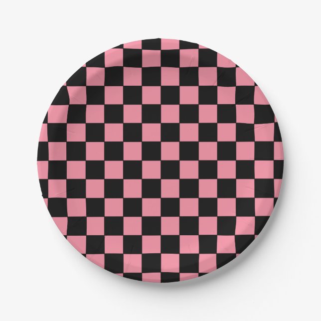 Checkered Pink and Black  Paper Plates (Front)
