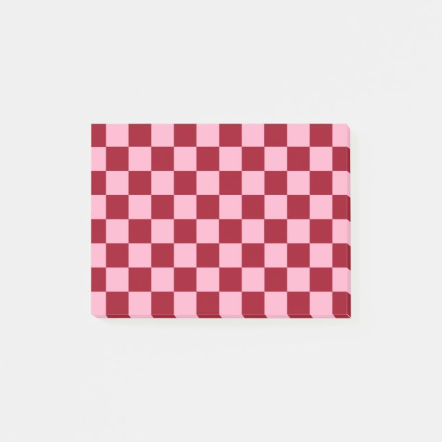 Checkered Pink and Burgundy Post-it Notes (Front)