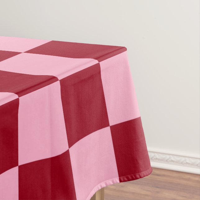 Checkered Pink and Burgundy Tablecloth (In Situ)