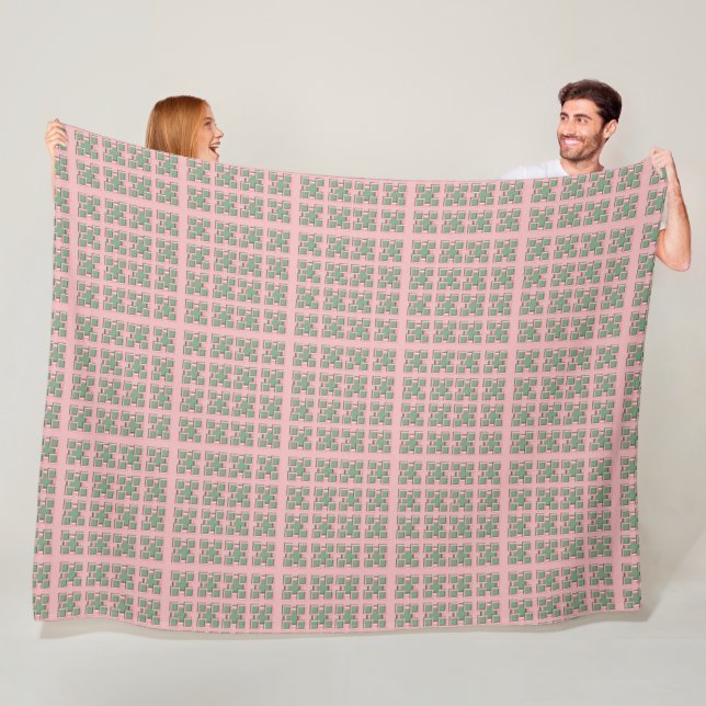 Checkered Pink and Green Fleece Blanket (In Situ)