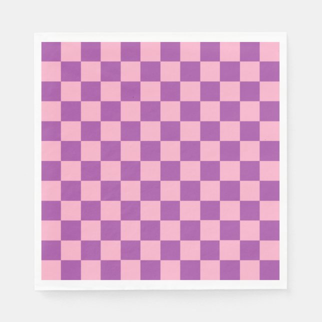 Checkered Pink and Purple Paper Napkins (Front)