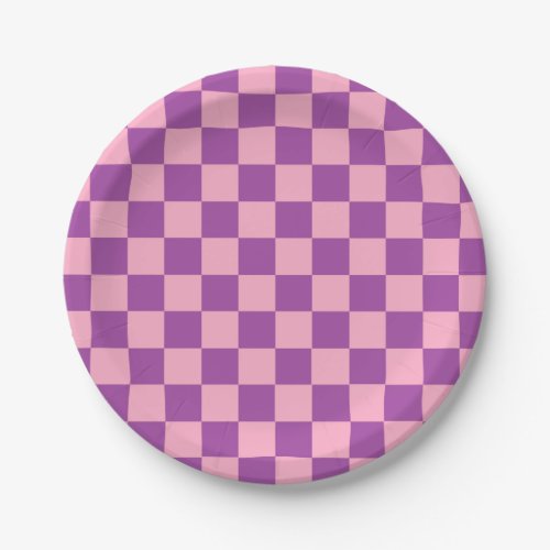 Checkered Pink and Purple Paper Plates