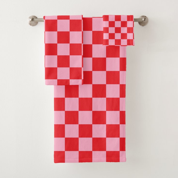 Checkered Pink and Red Bath Towel Set Zazzle