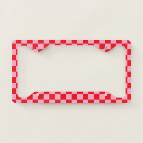 Checkered Pink and Red License Plate Frame