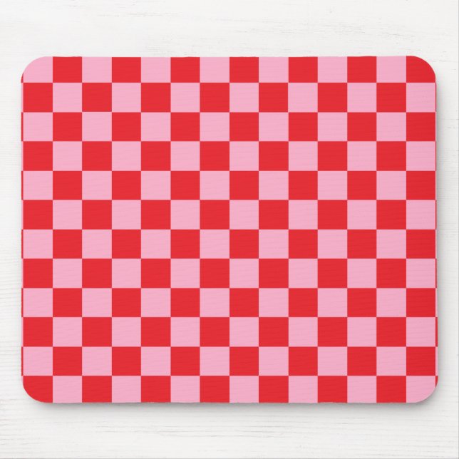 Checkered Pink and Red Mouse Pad (Front)