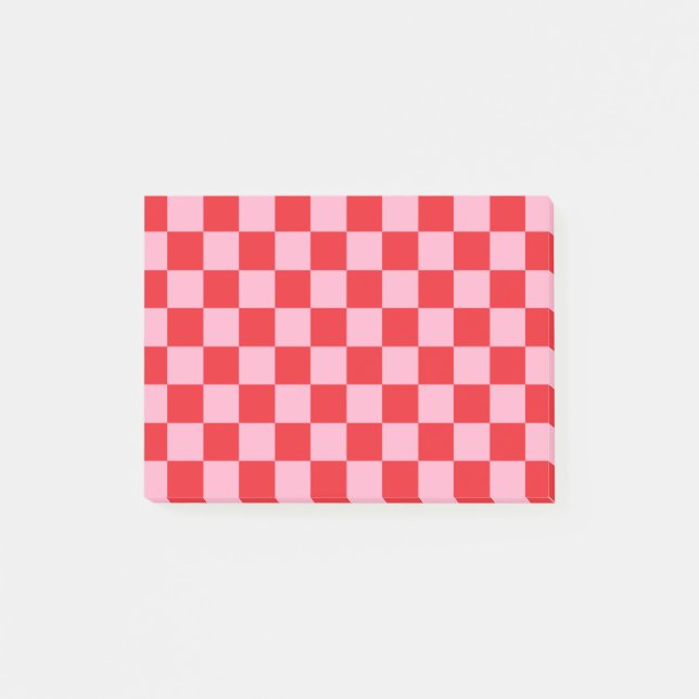 Checkered Pink and Red Post-it Notes (Front)