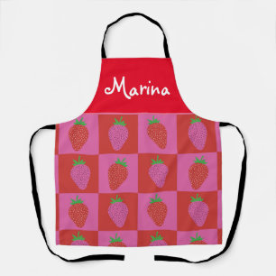 Checkered Pink and Red Strawberries Custom  Apron