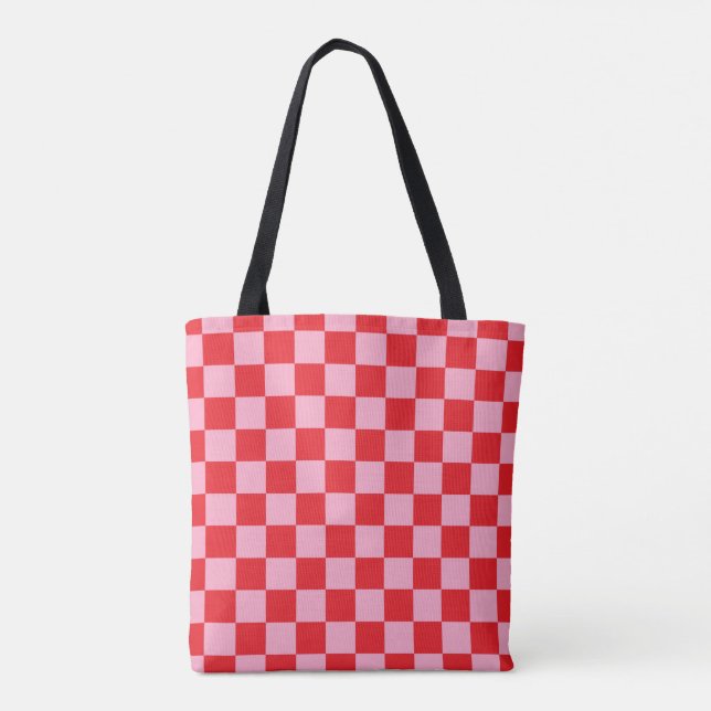 Checkered Pink and Red Tote Bag (Back)