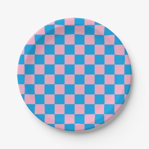 Checkered Pink and Turquoise Paper Plates