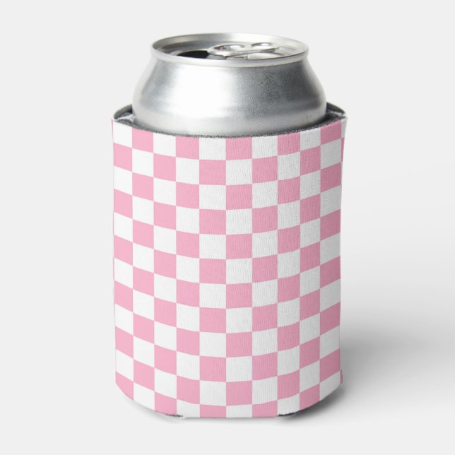 Checkered Pink and White Can Cooler (Can Front)