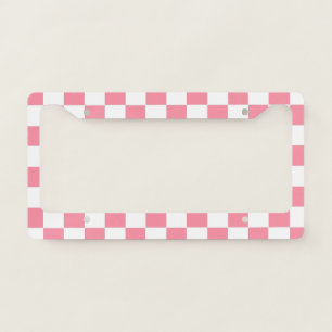 Checkered Pink and White License Plate Frame