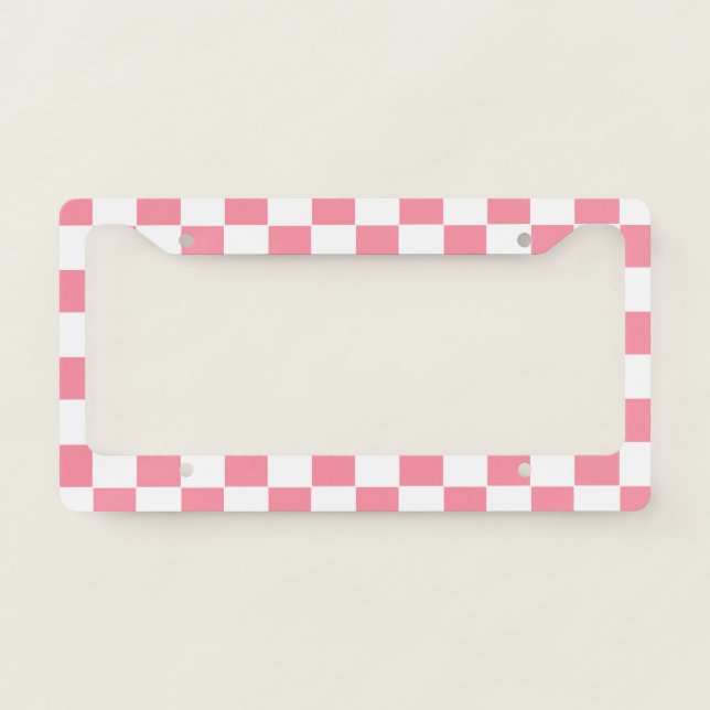 Checkered Pink and White  License Plate Frame (Front)