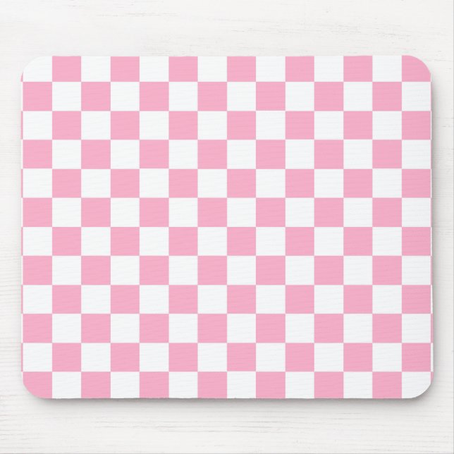 Checkered Pink and White Mouse Pad (Front)