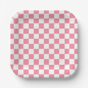Checkered pink and White Paper Plates