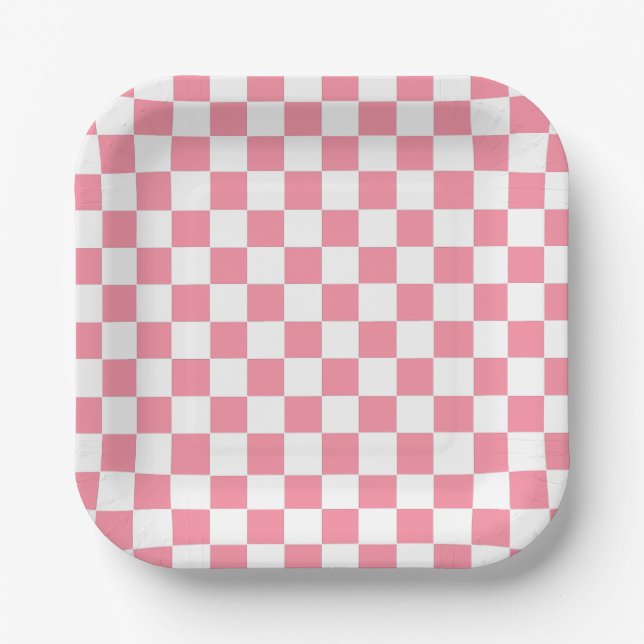 Checkered pink and White  Paper Plates (Front)