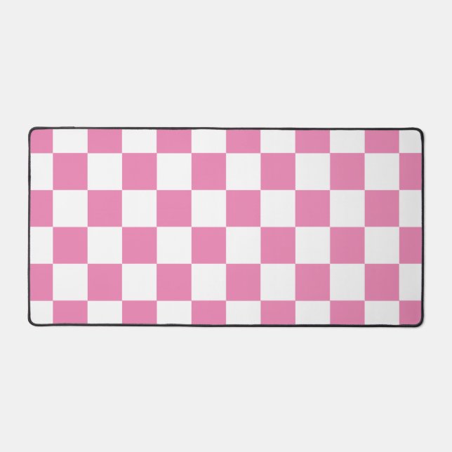 Checkered Pink and White Retro Desk Mat (Front)