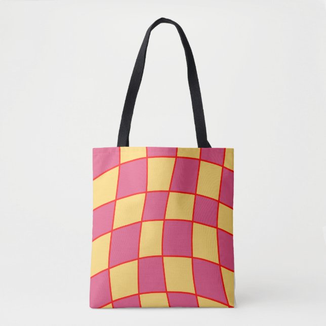 Checkered Pink And Yellow Tote Bag (Front)