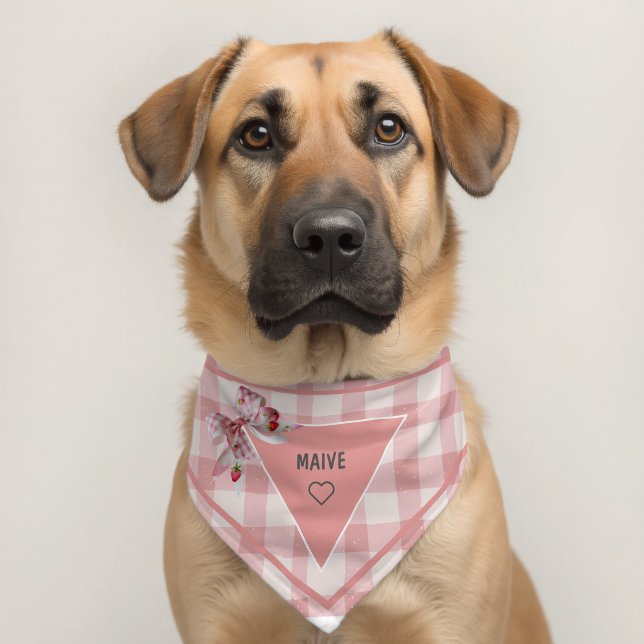 Checkered Pink Bow Print Personalized Pet Bandana  Collar (Dog 2)