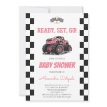 Checkered Pink Girls Monster Truck Baby Shower
