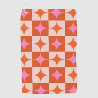 Checkered Pink Orange Mid Century Starbursts Golf Towel