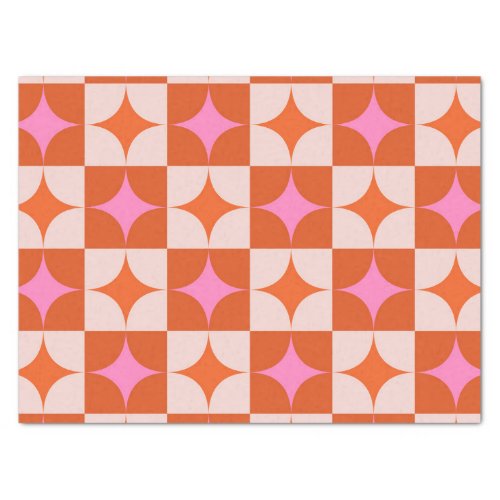 Checkered Pink Orange Mid Century Starbursts  Tissue Paper
