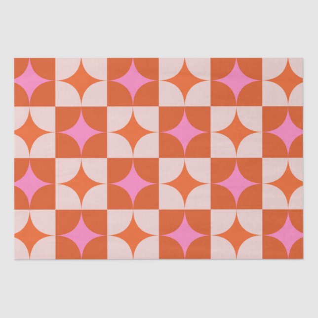 Checkered Pink Orange Mid Century Starbursts  Tissue Paper (Front)