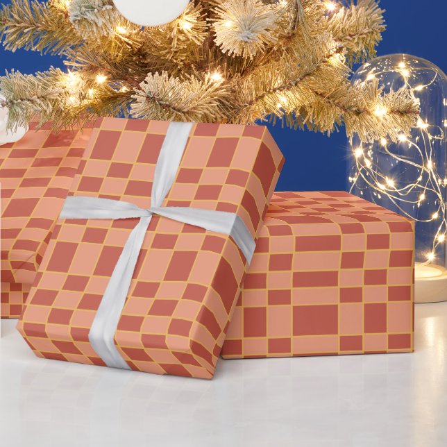 Checkered Pink Red Checkered Square Pattern Wrapping Paper (Holidays)